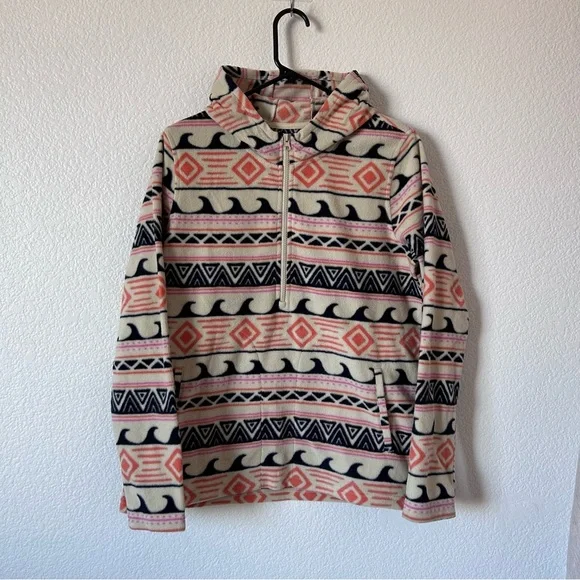O'Neill Cream and Black Patterned Quarter Zip-Up women’s Small Hoodie Sweater - Picture 1 of 10